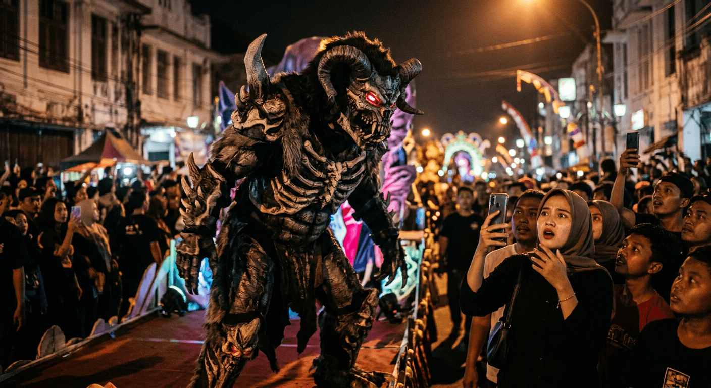 Heboh! Video Kostum Monster di Karnaval SKNC 2026 Bikin Netizen Merinding