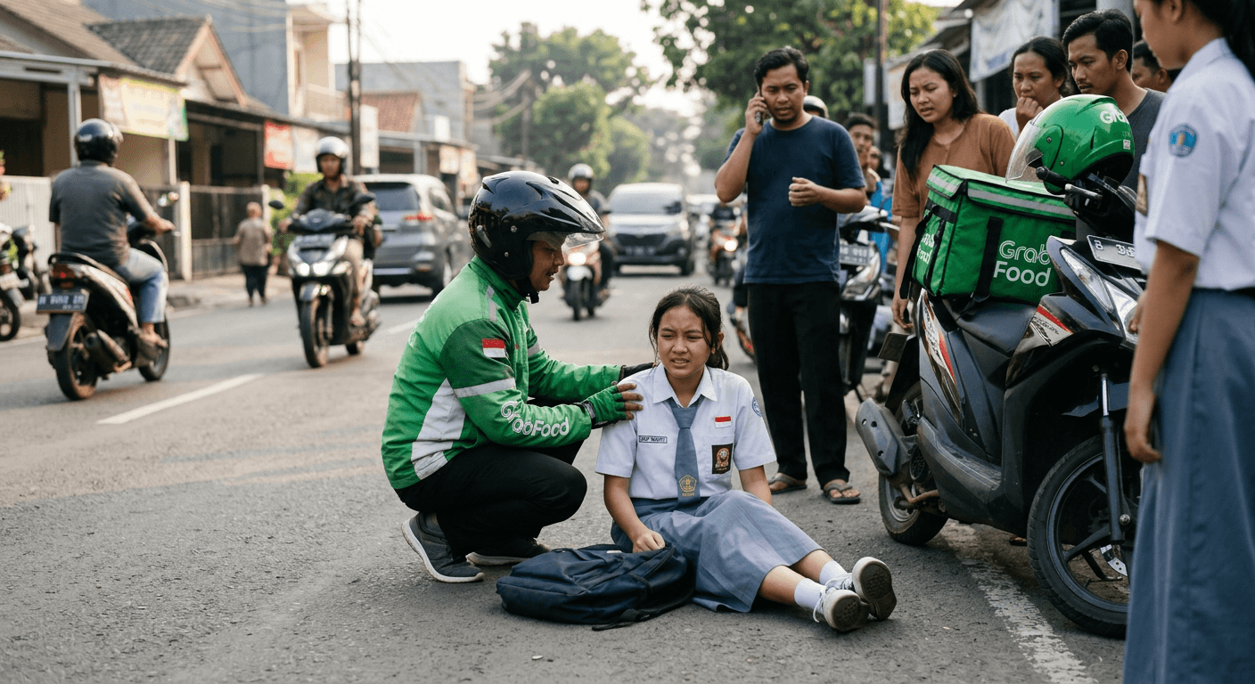 Viral! Aksi Sopir GrabFood Tolong Pelajar Tertabrak di Depok Jadi Sorotan
