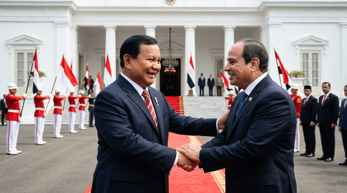 Viral! Momen Presiden Mesir El-Sisi Sambut Hangat Prabowo di Istana Merdeka