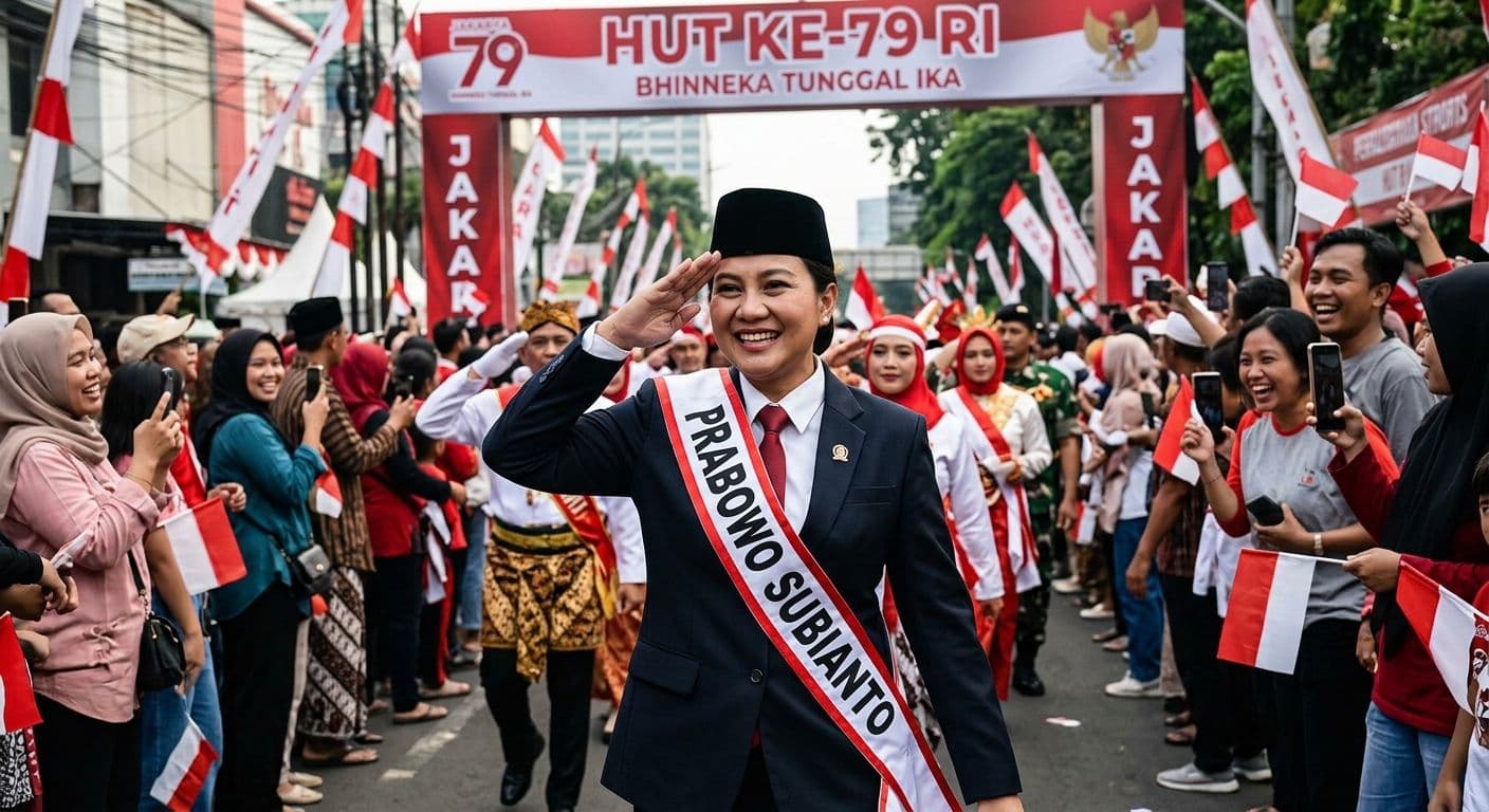 Viral Peserta Karnaval HUT Tirukan Gaya Prabowo