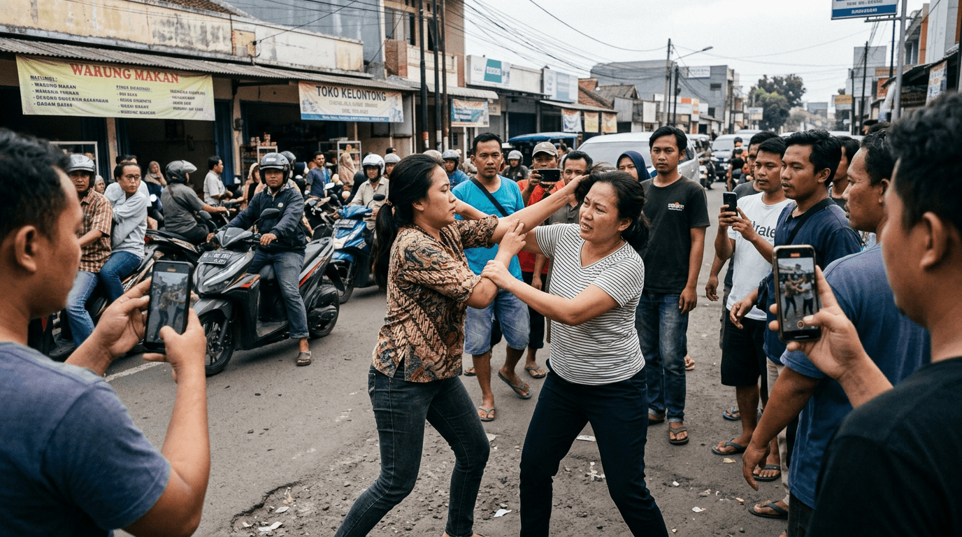 Viral Adu Gladiator Dua Wanita di Tengah Jalan Ramai Dibahas Netizen