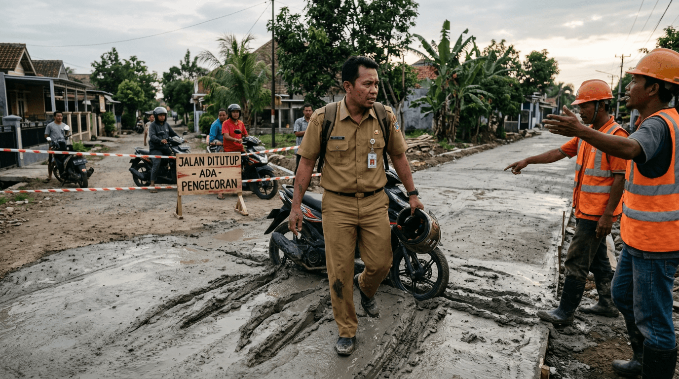 Viral! Aksi ASN Terobos Jalan Cor Basah di Pekalongan Bikin Heboh Netizen