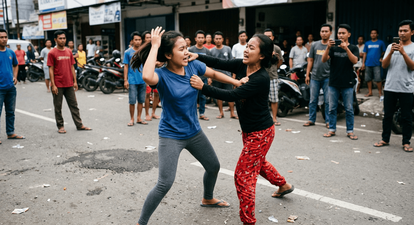 Viral Video Amatir Dua Wanita Duel Gladiator di Jalan