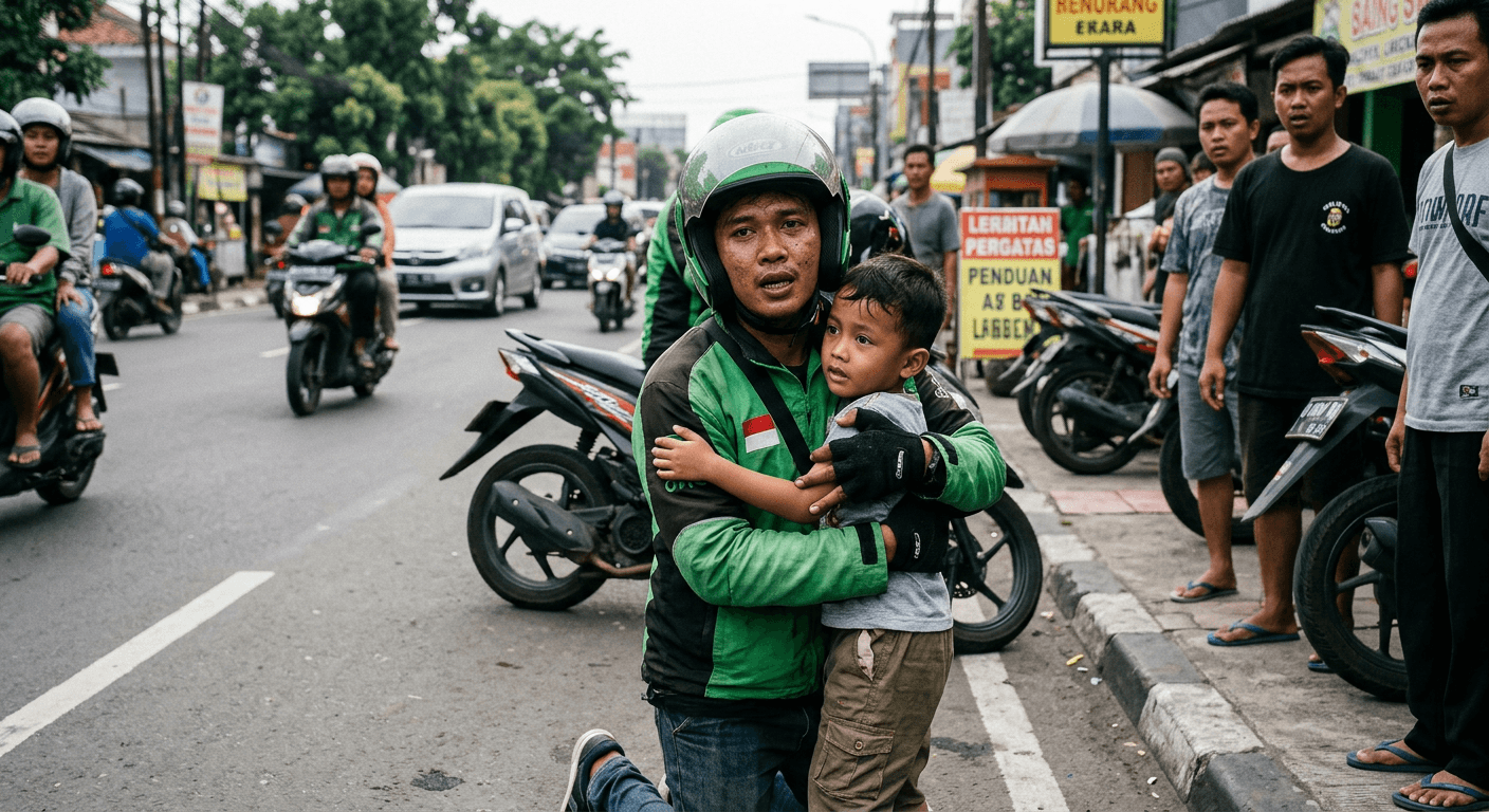 Aksi Heroik Ojol Selamatkan Anak dari Tabrakan di Jakarta Barat