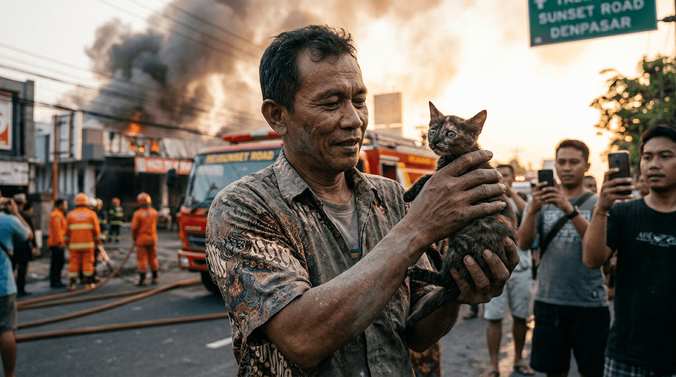 Aksi Heroik Bali: Warga Selamatkan Kucing Terjebak Kebakaran Sunset Road