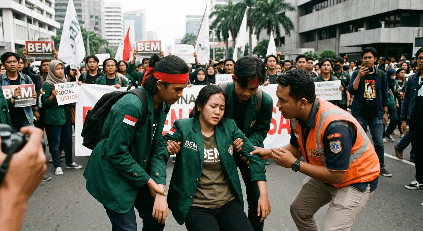 Viral Mahasiswa BEM Pingsan Saat Demo di Jakarta
