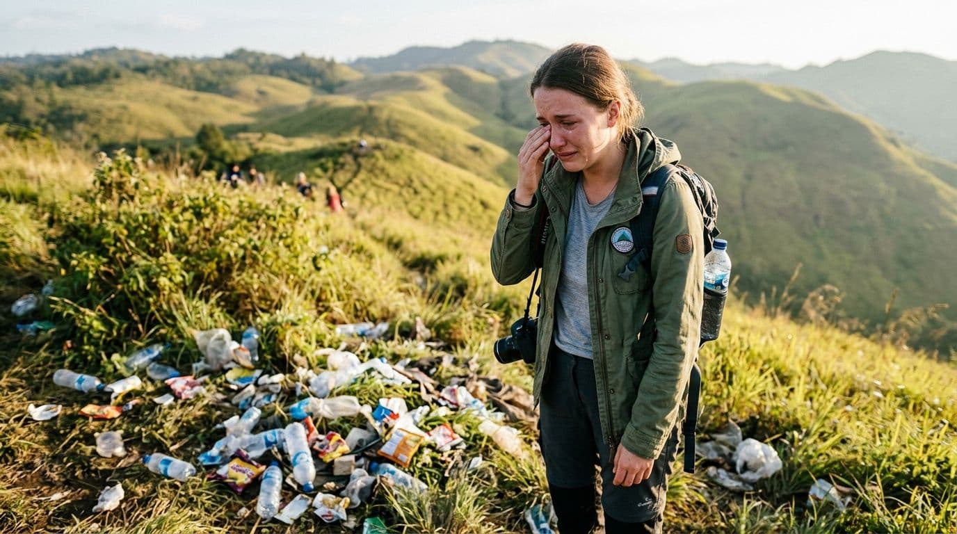 Turis Inggris Nangis Lihat Sampah di Bukit Pergasingan
