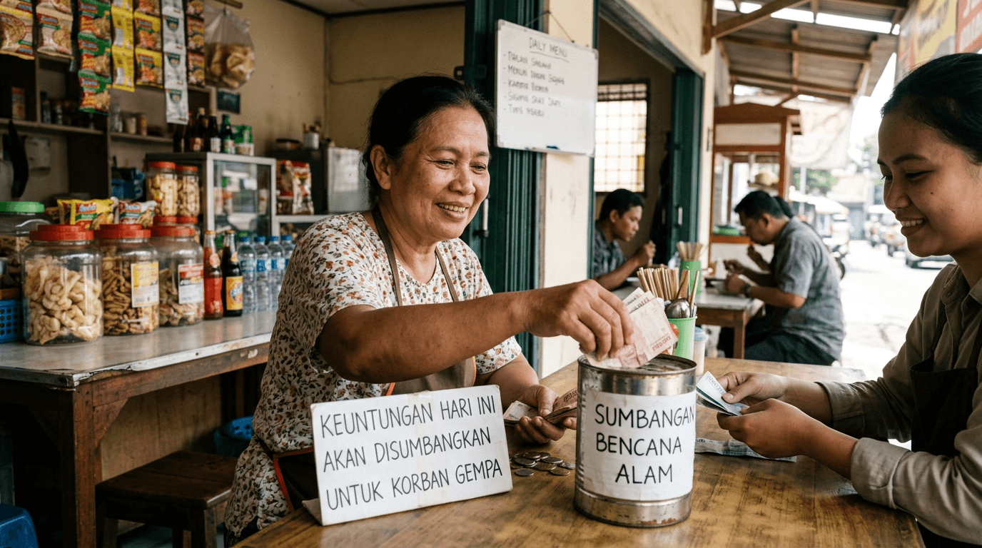 Kisah Viral Pemilik Warung Sumbangkan Keuntungan untuk Bencana Alam