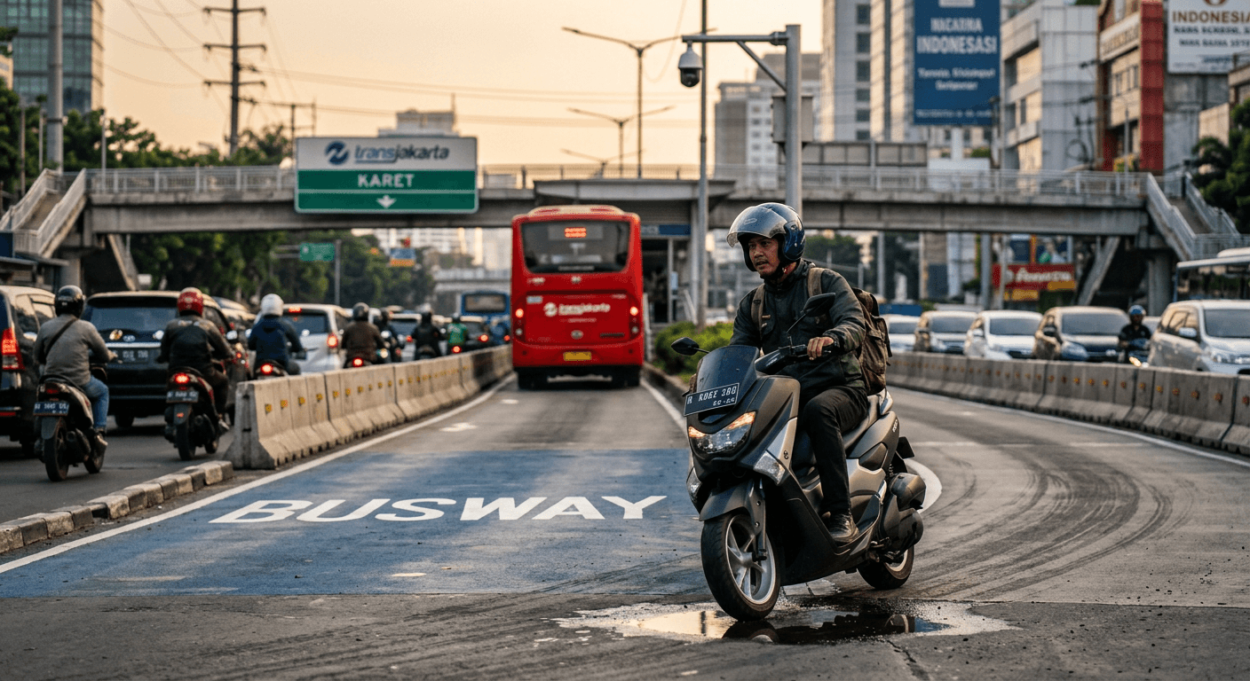 Viral: Aksi Pemotor Terobos Busway di Jakarta Terekam CCTV