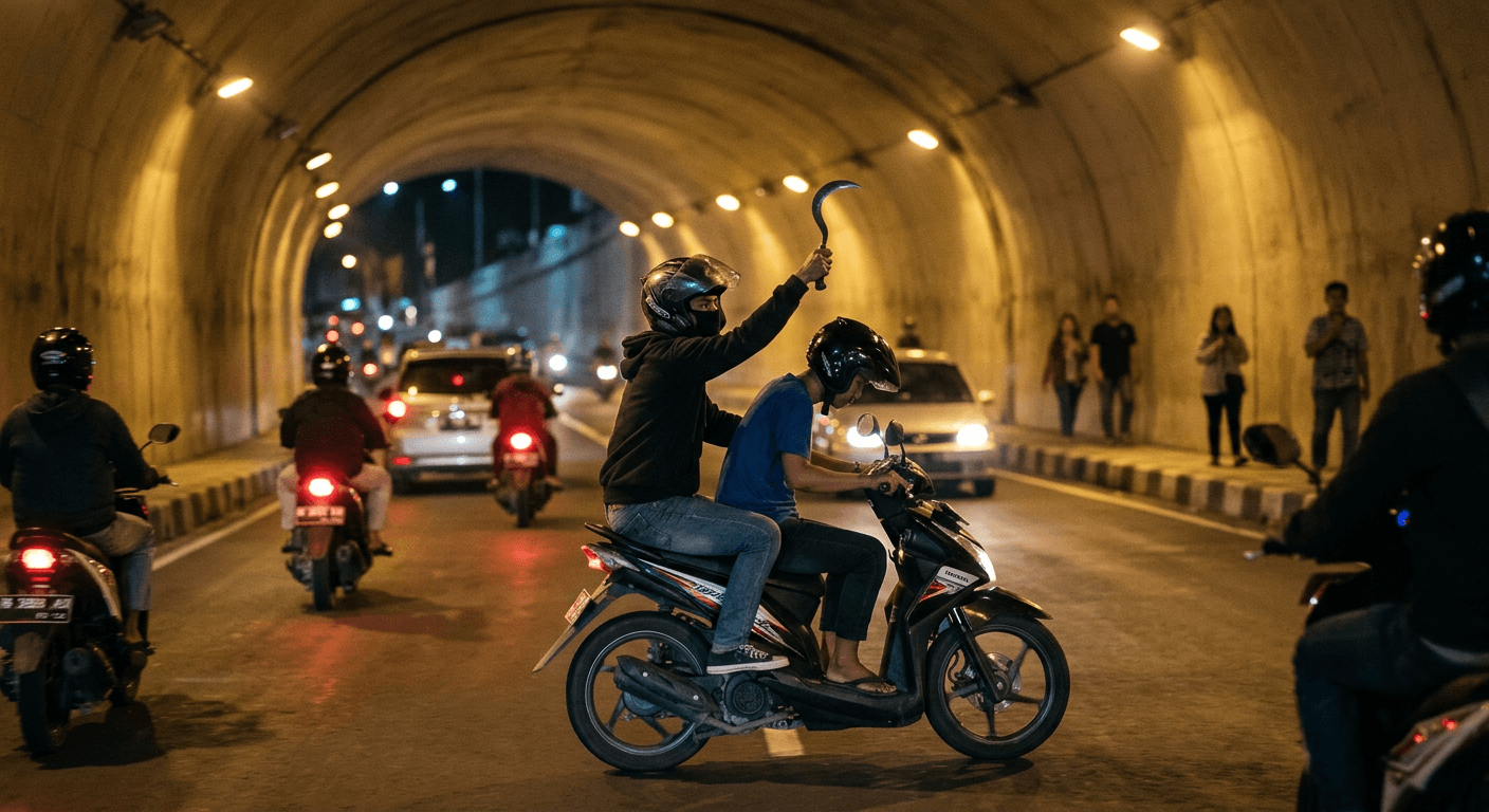 Viral Pemotor Acungkan Celurit di Underpass Joglo Solo Trending Nasional