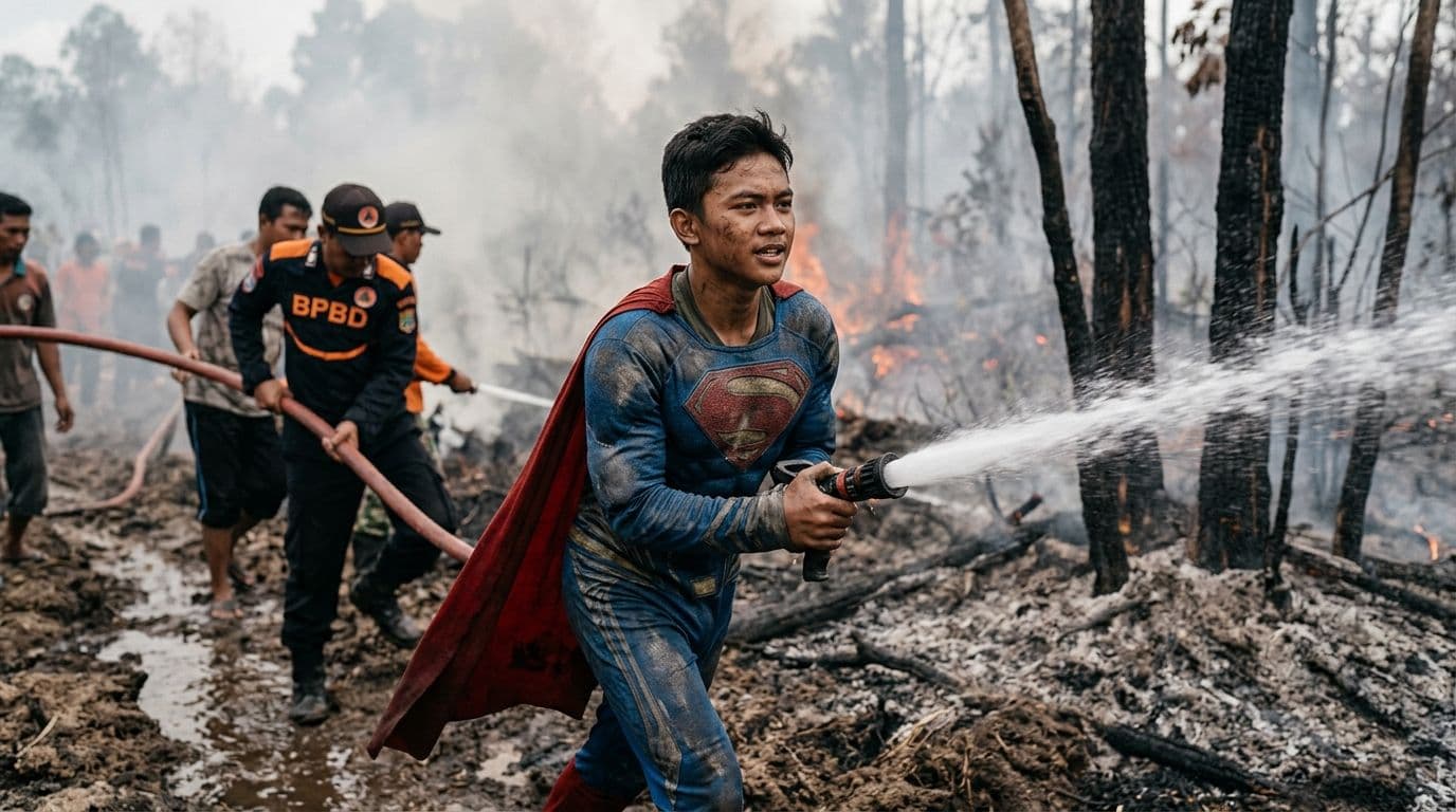 Geger Remaja Berbaju Superman Padamkan Karhutla!