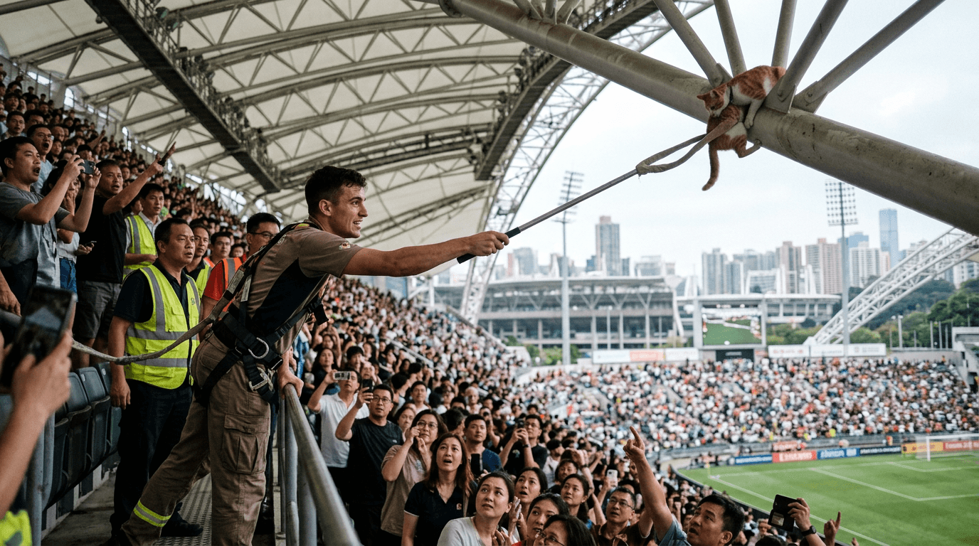 Heboh Viral Kucing Bergelantungan Atas Stadion