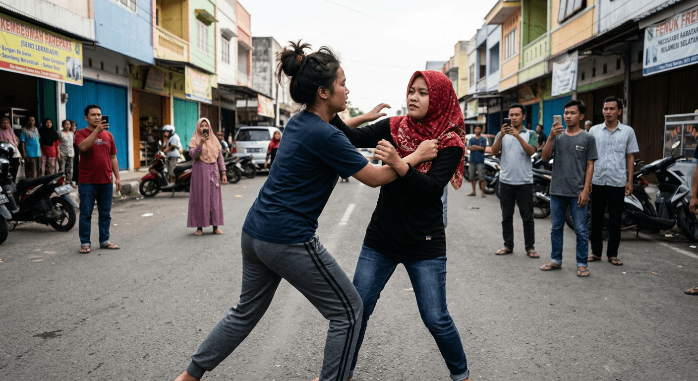 Duel Gladiator Wanita di Jalanan Parepare Bikin Netizen Syok!