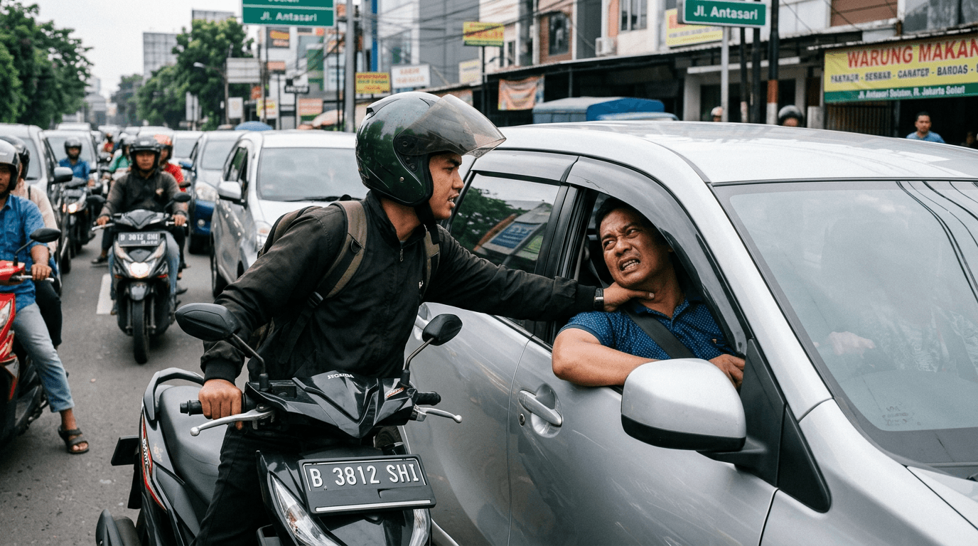 Viral: Pemotor Cekik Pengendara Mobil di Jaksel hingga Ditangkap