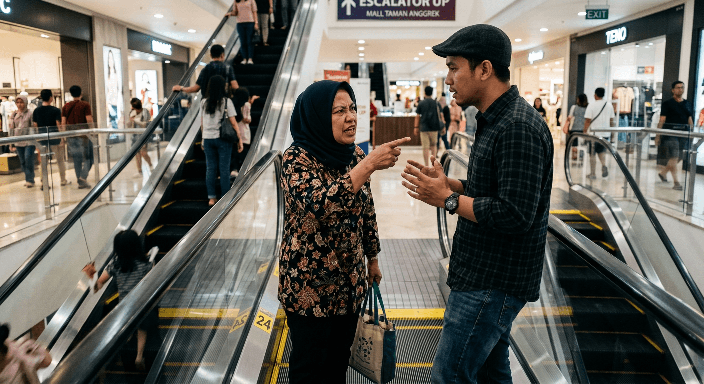 Kronologi Viral Ibu Ibu Marahi Pria di Eskalator Mal