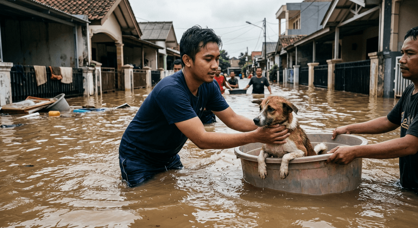 Viral Aksi Warga Selamatkan Anjing Terjebak Banjir di Jakarta Timur Hari Ini