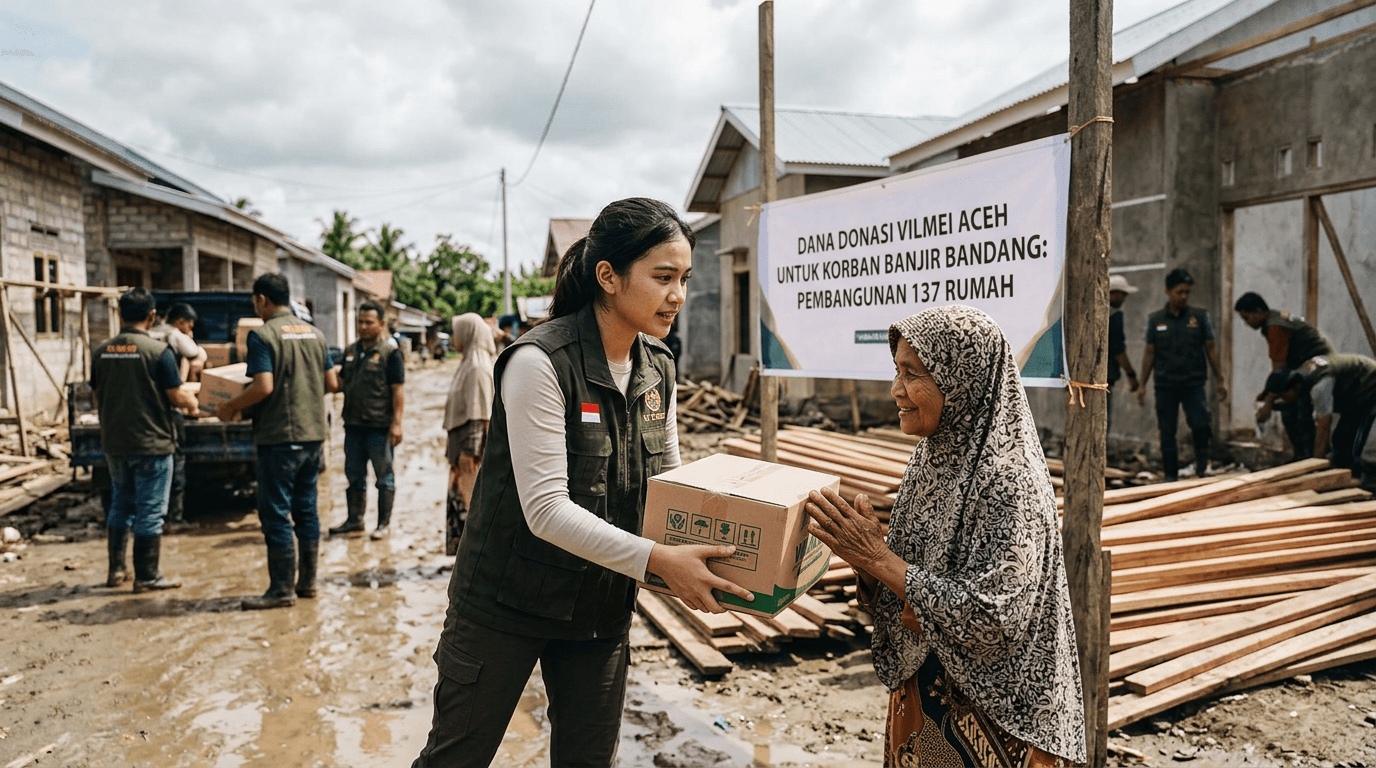 Aksi Viral Vilmei Aceh Bantu Korban Banjir Bandang