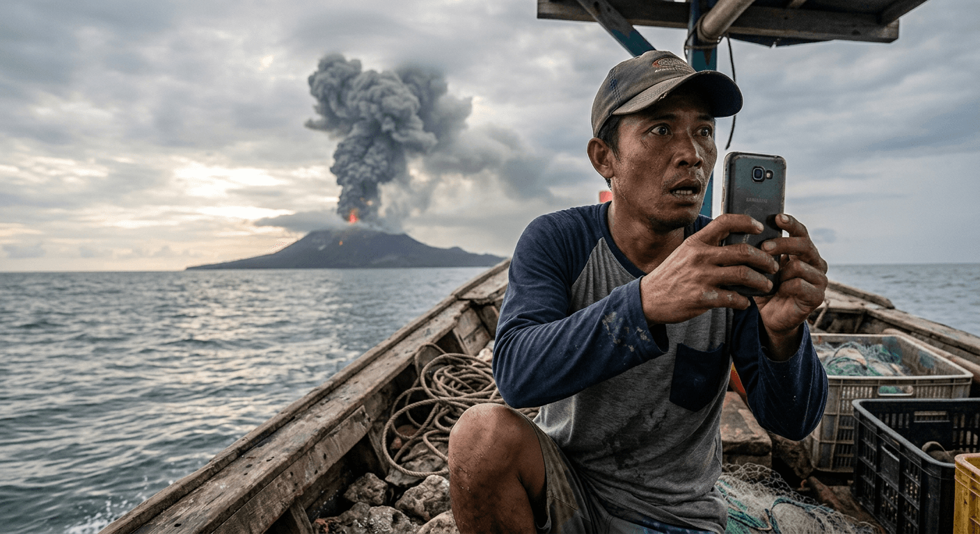 Viral! Detik-Detik Mencekam Letusan Anak Krakatau Terekam Kamera Nelayan, Netizen: "Ngeri Banget!"